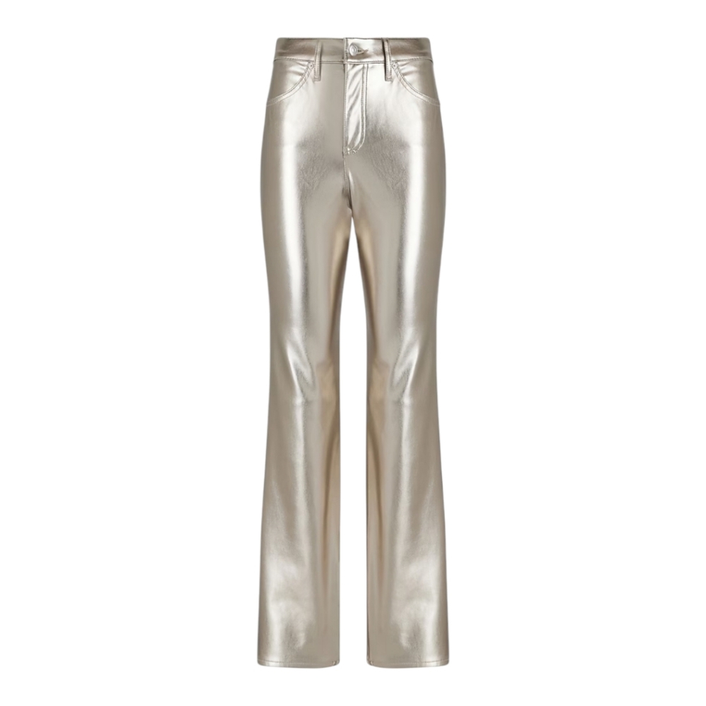 EXPRESS Modern Straight Metalic Gold Faux Leather Womens Pant 12R Mid Rise Vegan - Picture 4 of 5